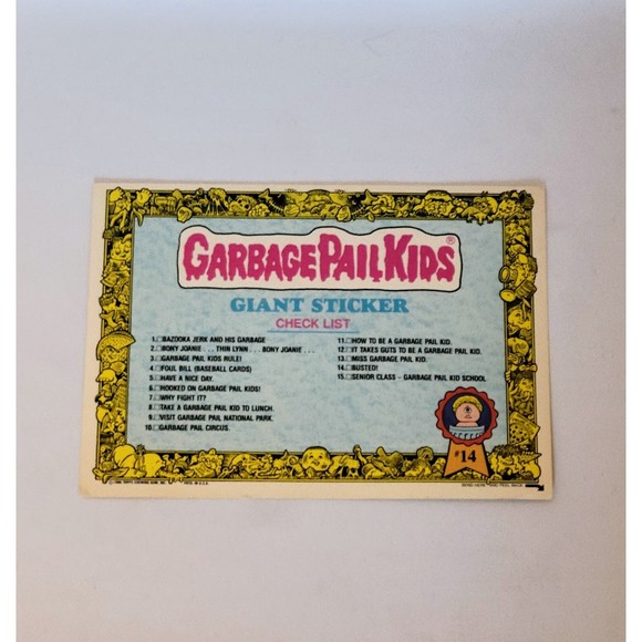Vtg Garbage Pail Kids Topps 5x7 Giant Sticker #14 "Busted!" 1986 Rare. - Picture 2 of 5
